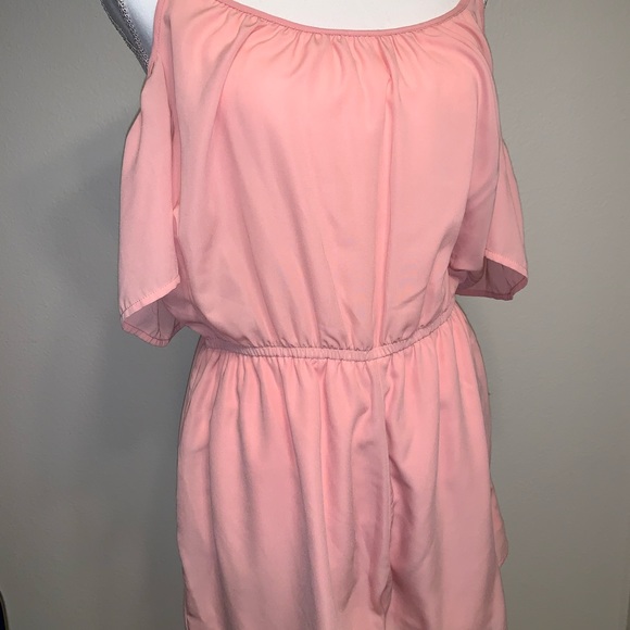 5/$25!!! Peach Lined Off the Shoulder Romper - Picture 2 of 8